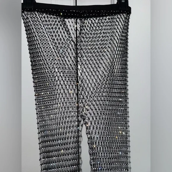 Black Mesh Rhinestone Pants - Picture 7 of 12